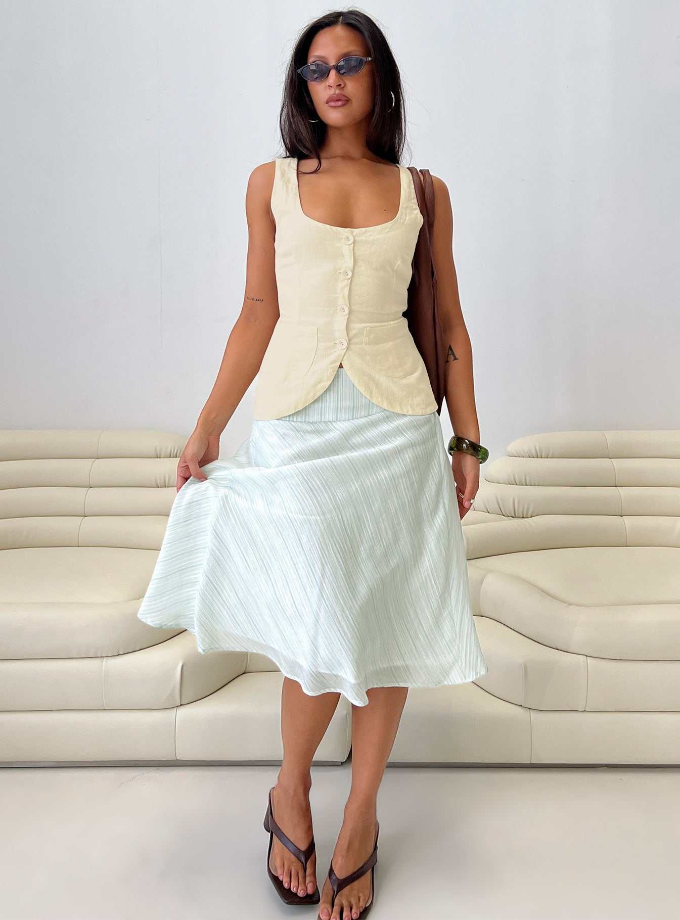 Alunara Midi Skirt Aqua Stripe | Princess Polly