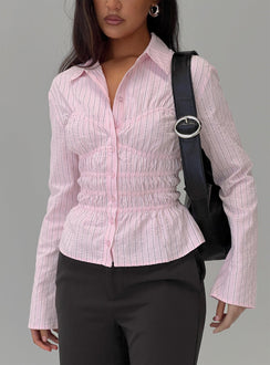 Liesel Shirred Long Sleeve Top Pink Stripe