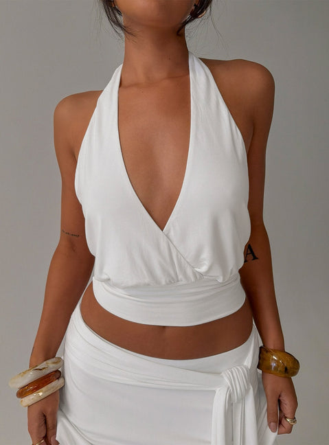 Arabele Halter Wrap Top White