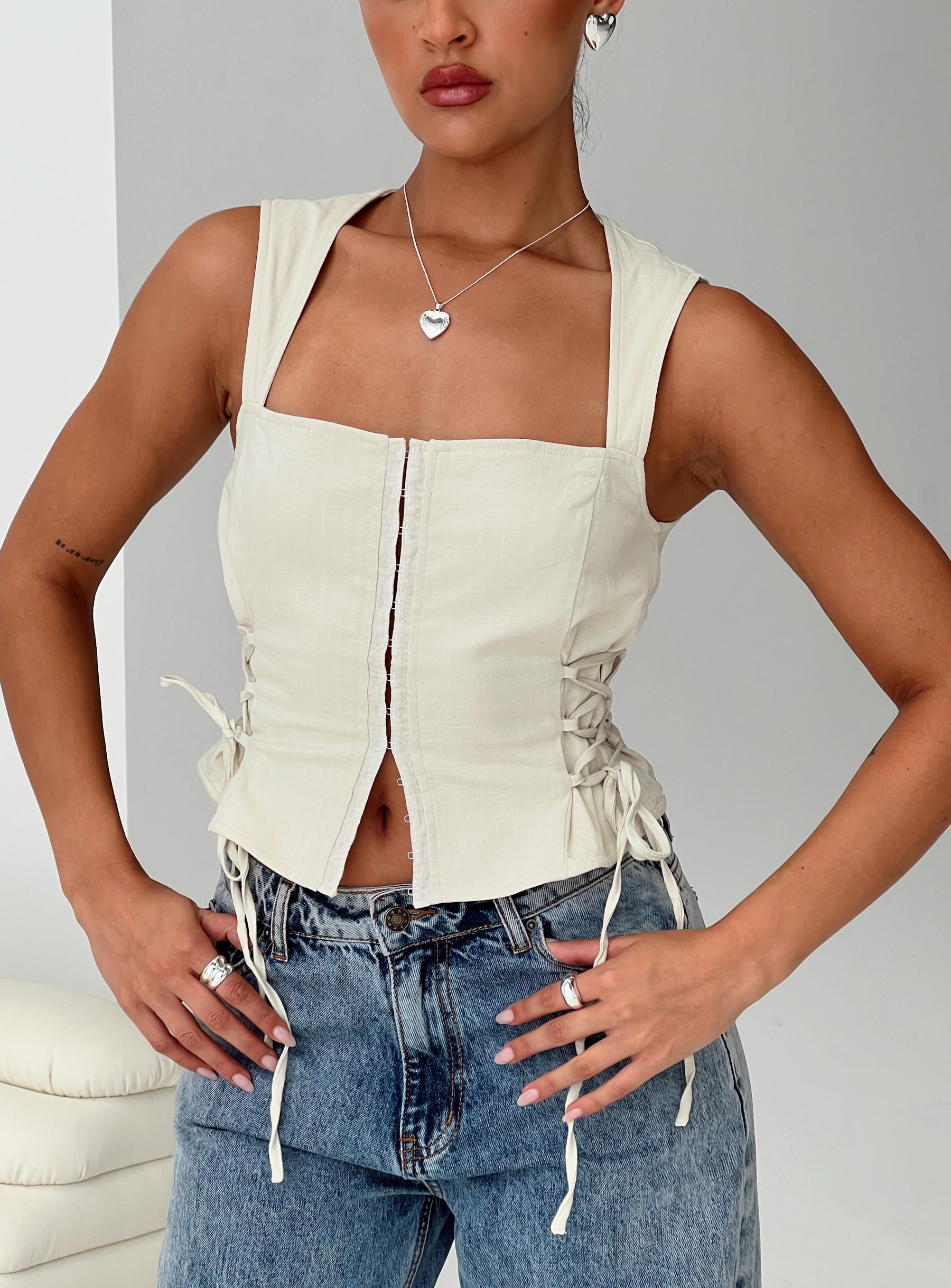 product Princess Polly Sleeveless Square Neck  Myrin Top Beige