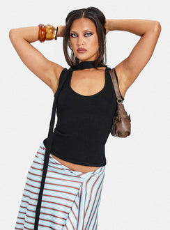 Roana Reversible Scarf Tie Knit Top Black