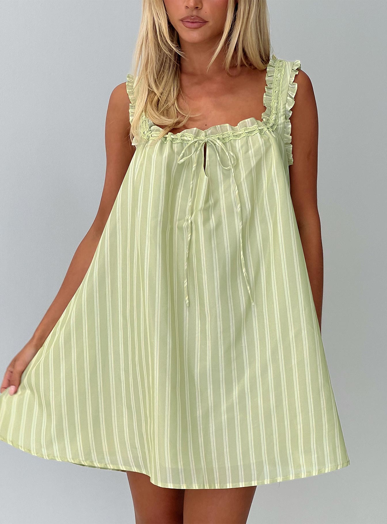 Swing Mini Dress Green Stripe