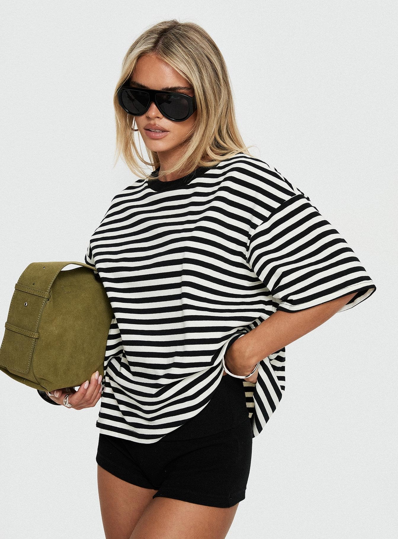 Settle Down Short Sleeve Top Black / White Stripe