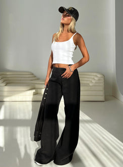 front view of model wearing Princess Polly Summits Flared Track Pants Washed Black High Waisted Pants 