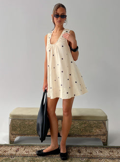 Eberta Ruched Baby Doll Mini Dress Yellow Polka Dot