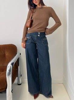 Unwritten Mid Rise Wide Leg Jeans Dark Blue Wash Tall