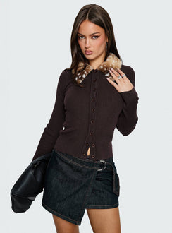   front view of model wearing Princess Polly Elinora Wrap Mini Skirt Raw Denim Mini Skirts 