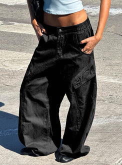 Selective Memory Low Rise Wide Leg Cargo Pants Dark Charcoal