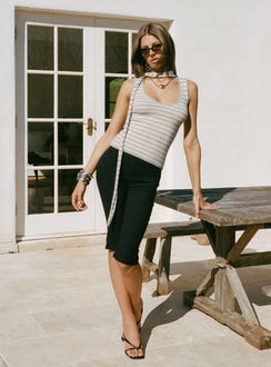 side view of model wearing Princess Polly Samaira Capri Pant Black Mid Rise Pants 