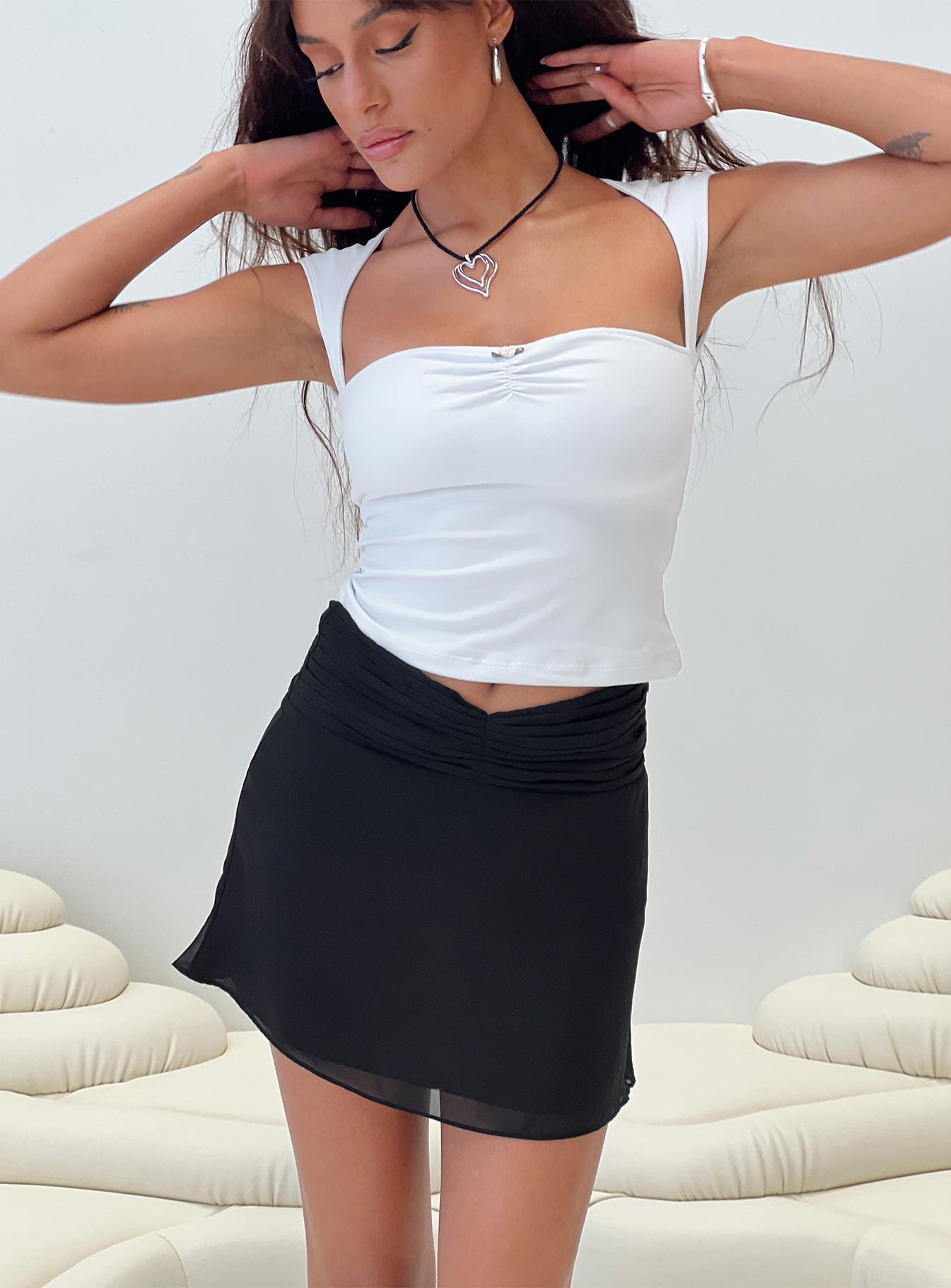 Front view of model wearing  front Perrin Mini Skirt Black Princess Polly  Mini Skirts 