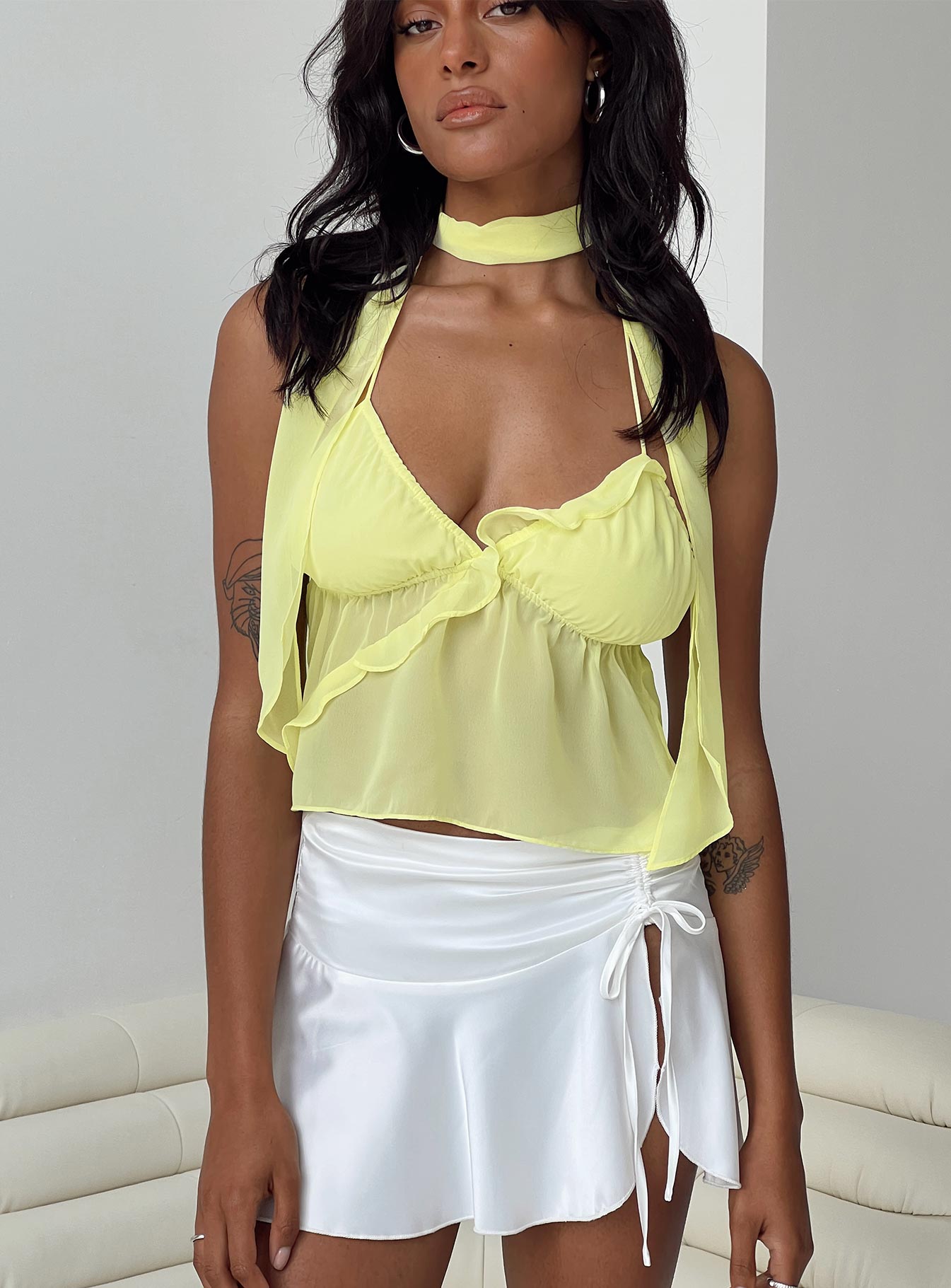 product Princess Polly Sleeveless Sweetheart  Demi Frill Top Yellow