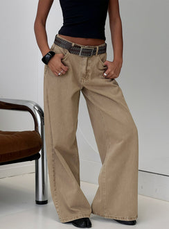 Naylor Mid Rise Wide Leg Jeans Light Brown Wash