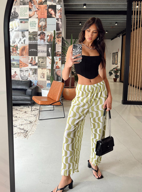 product Princess Polly High Waisted Pants High Waisted Pants High Waisted Pants High Waisted Pants  Taina Pleated Wide Leg Pants Green Multi