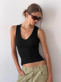 Baseline V Neck Rib Tank Top Black