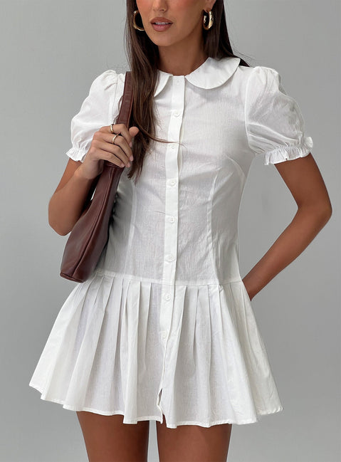 Lisette Pleat Mini Dress White