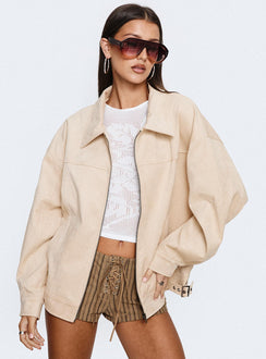 Goldsmith Faux Suede Bomber Jacket Beige