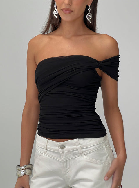 Keandra One Shoulder Top Black