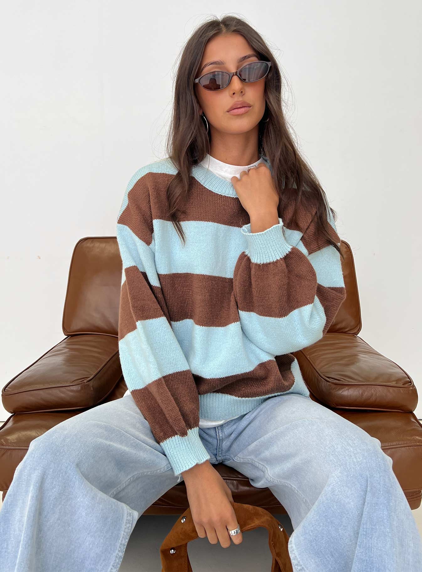 Ardentia Crew Neck Knit Sweater Aqua Stripe