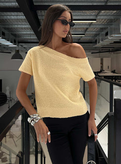 Nori Boucle Off Shoulder Slouchy Top Butter Yellow