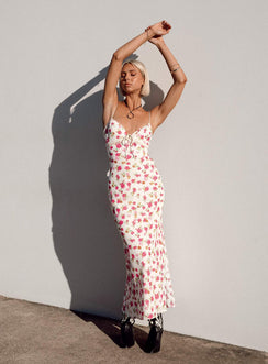 Front view of model wearing  front Princess Polly High Neck  Emily Maxi Dress Multi Floral