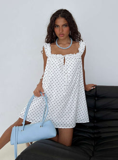 Swing Mini Dress White Polka Dot