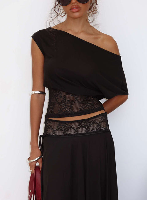 Marienna One Shoulder Lace Top Black
