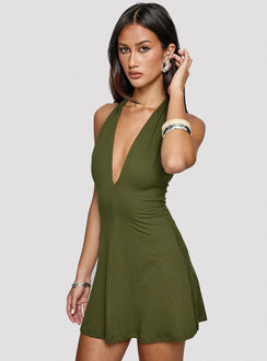 Hollywood Hills Plunge Neck Playsuit Olive