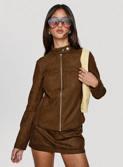 Born To Brag Faux Suede Jacket Brown
