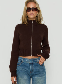 Ives Knit Zip Through Jumper Dark Brown