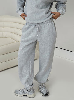 front view of model wearing Princess Polly Dream Fleece Ankle Cuff Sweatpants Grey Marle High Waisted Pants 