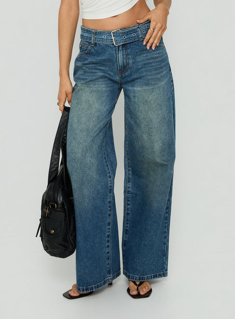 Charlotta Low Rise Super Baggy Jeans Mid Blue