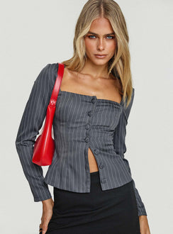 Long sleeve top Pinstripe print, square neckline, button fastening at front  Slight stretch, partially lined 