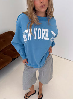 When In New York City Oversized Jumper Blue