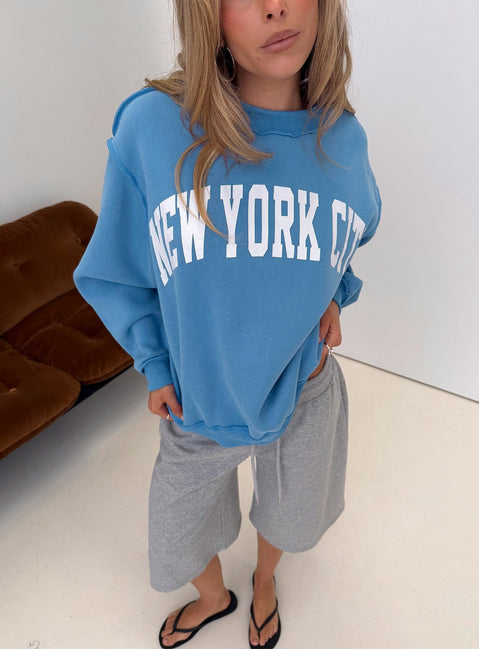 When In New York City Oversized Jumper Blue