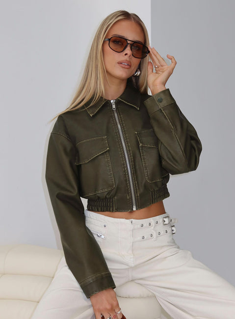 Eavar Faux Leather Jacket Olive