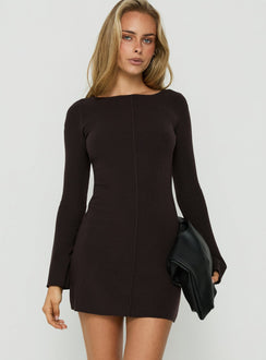 Samire Long Sleeve Rib Knit Mini Dress Chocolate