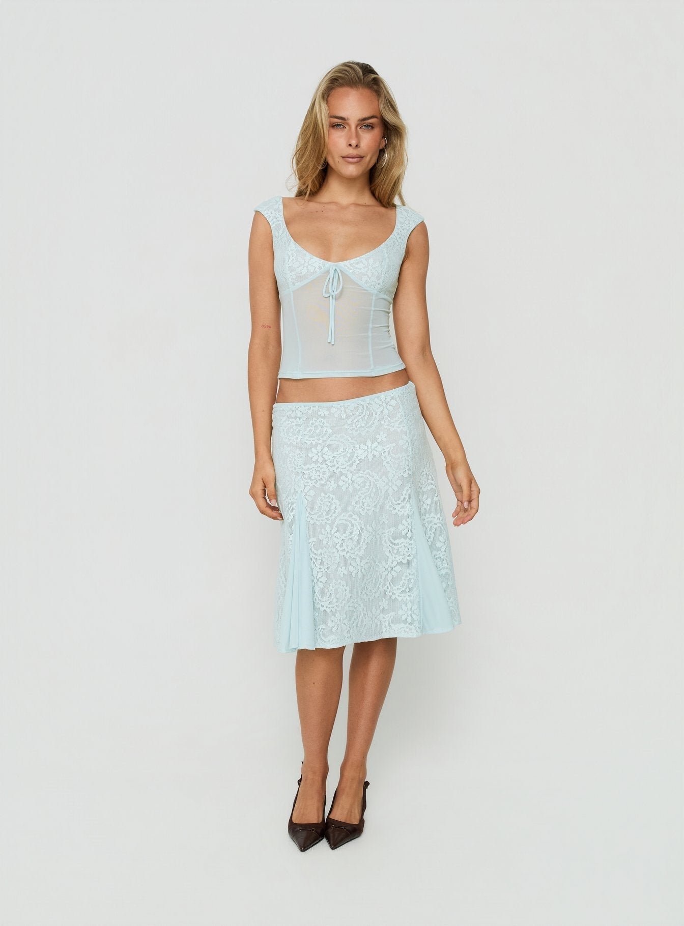 Quani Lace Midi Skirt Blue