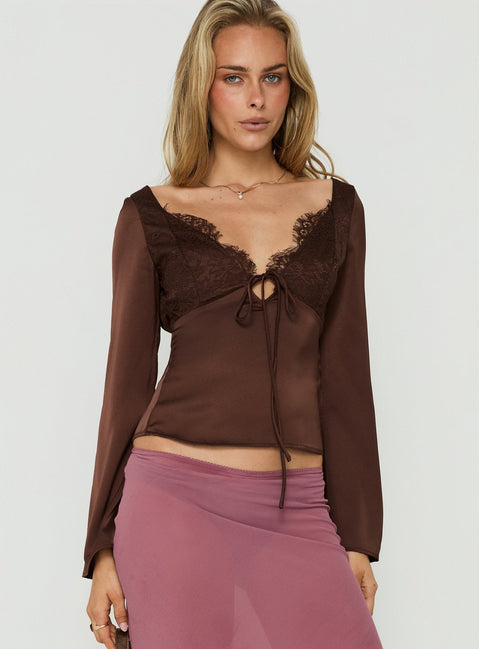 Jerelyn Lace Bust Long Sleeve Top Chocolate