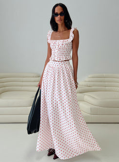   front view of model wearing Princess Polly Valerio Maxi Skirt White / Red Maxi 