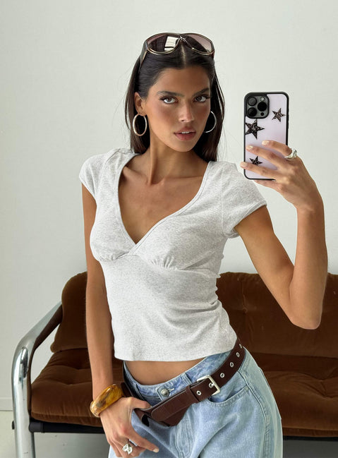 Baseline Cross Over Cap Sleeve Top Grey Marle