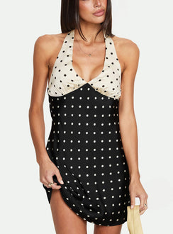 Rihana Halter Mini Dress Polka Dot Splice
