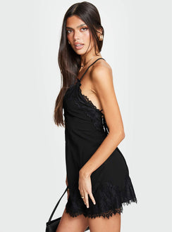 Call My Lover Lace Slip Mini Dress Black