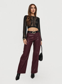 front view of model wearing Princess Polly Dempsey Faux Leather Pants Deep Cherry High Waisted Pants 