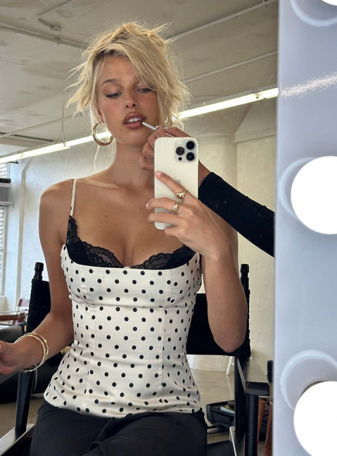 Renaissance Corset Lace Top White Polka