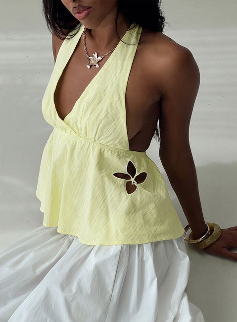 Just Want You Halter Floral Cut Out Top Yellow