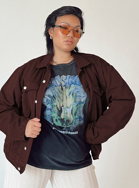 Oversized denim jacket Button front fastening Chest & hip pockets Single-button on cuff Drop shoulder