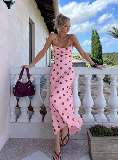 Celena Maxi Dress Pink / Brown Polka