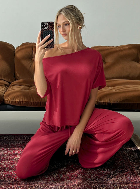 Cozy Hour Sleep Relaxed Pants Red