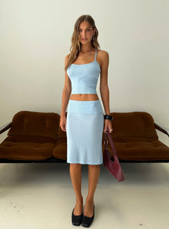 Barbarina Foldover Knit Midi Skirt Blue