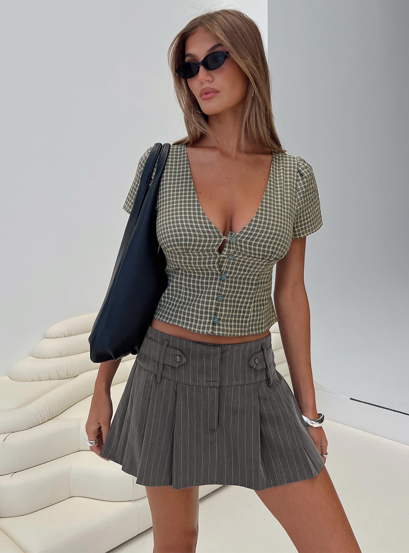 Bad Liar Pleated Skort Grey Stripe